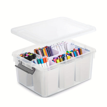17-Quart Clear Storage Box with Six Removable Insert Bins, Latching Lid and Side Carry Handles