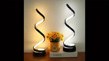 Dimmable Spiral Table Lamp with Touch Control & USB-C Charging Port, 3-Way Brightness Bedside Nightstand Lamp, Modern Minimalist LED Desk Lamp for Bedroom Living Room, Black & White