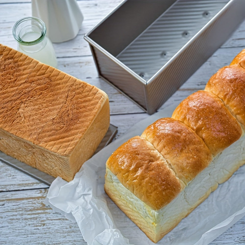 Pullman Loaf Pan with Lid, Extra Large 12.3x4.7x4.3 Inch Sandwich Bread Pan with Vent Holes, Nonstick Carbon Steel Toast Pan with Bread Knife, Square Loaf Pan for Sandwich Bread, Black or Gold