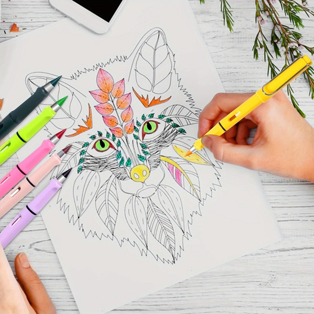 132-Piece Refillable Color Pencil Art Set with 12 Pen Bodies and 120 Replacement Drawing Tips