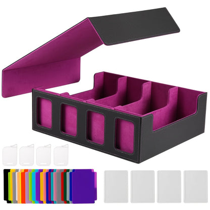 Four-Row Trading Card Storage Box with Display Windows, Four Colors and Pictured Divider Accessories