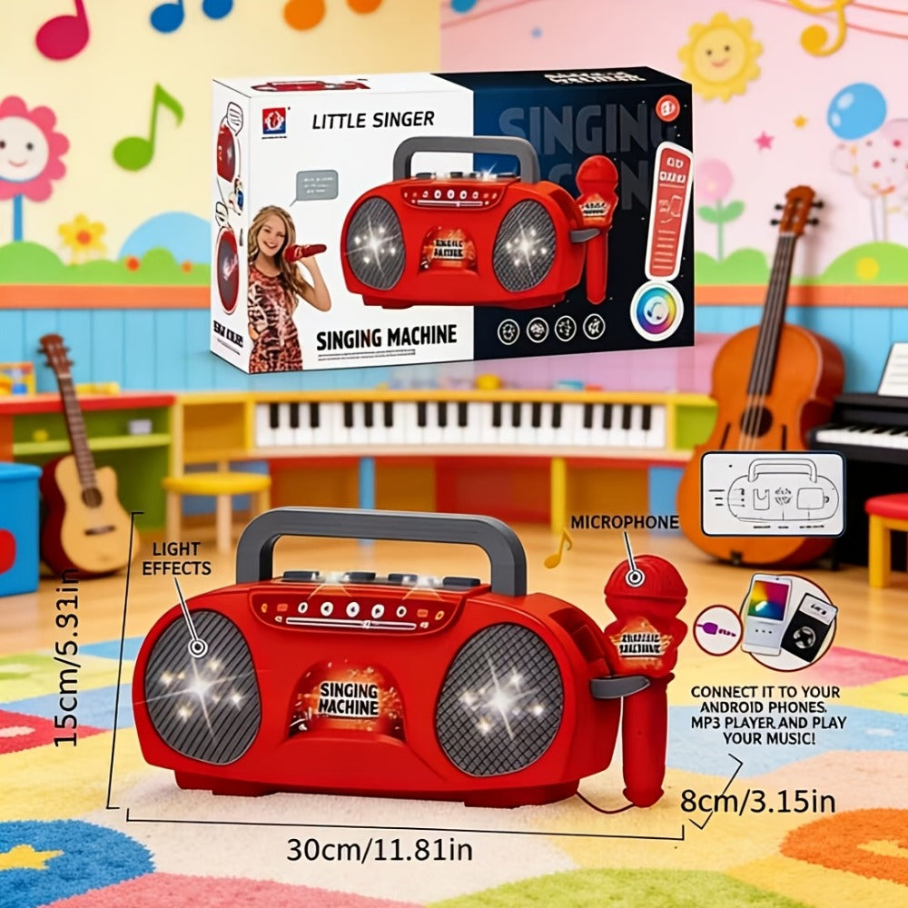 Kids Light-Up Singing Machine Toy with Microphone – All-in-One Music Toy for Boys & Girls Ages 3-7, Birthday & Holiday Gift, Blue / Red / Pink