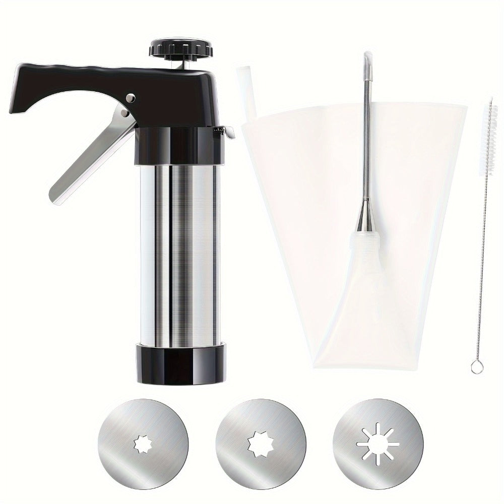 Eight-Piece Manual Cookie Press with Eight Discs and Stable Base for Biscuits and Pastry Baking
