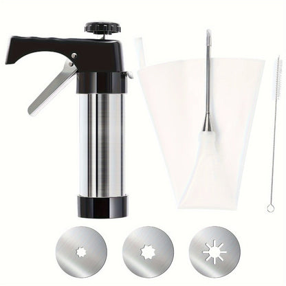 Eight-Piece Manual Cookie Press with Eight Discs and Stable Base for Biscuits and Pastry Baking