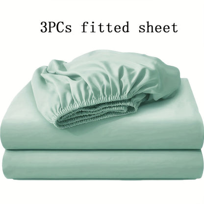 Fitted Sheet Set 3pcs with 2 Pillowcases | Soft Solid Color Bed Sheets Twin Full Queen King