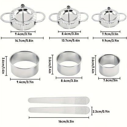 Thirteen-Piece Dumpling Maker Tool Set with Wooden Handles, Round Cutters and Folding Presses in Multiple Sizes