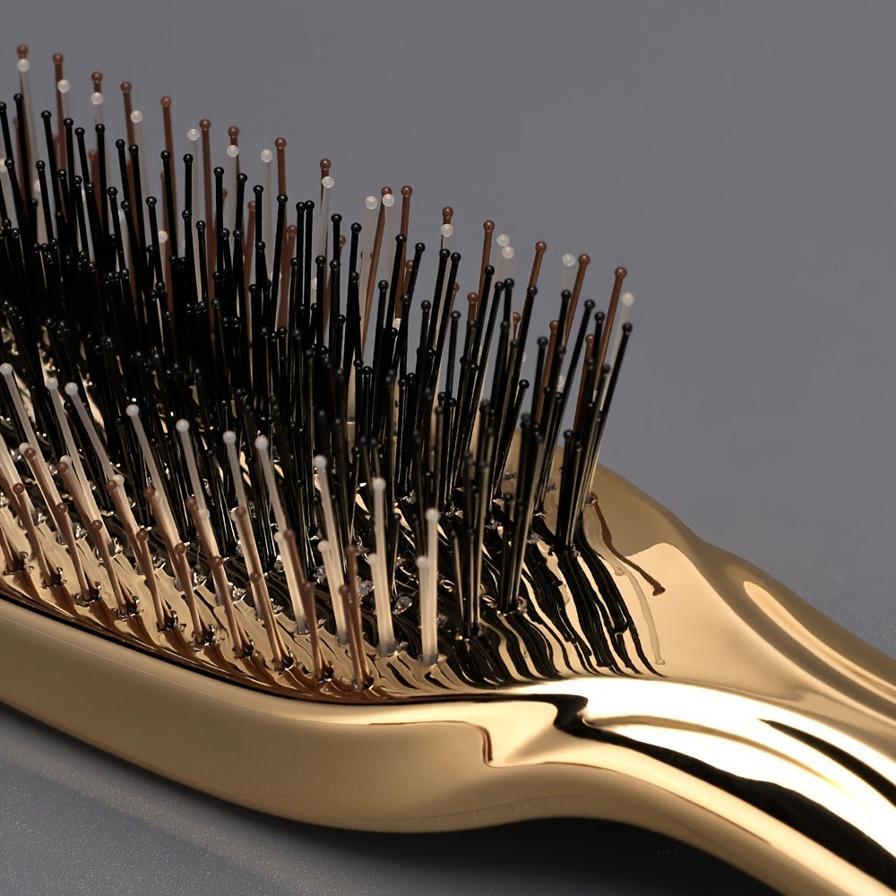 Air Cushion Detangling Hair Brush with Electroplated Finish and Flexible Pins in Three Color Options