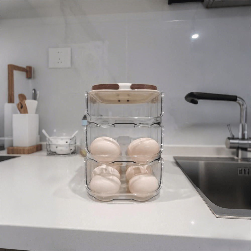 Egg Rack Kitchen Organizer Double-Row Auto-Rolling Dispenser with One, Two or Three Layer Options