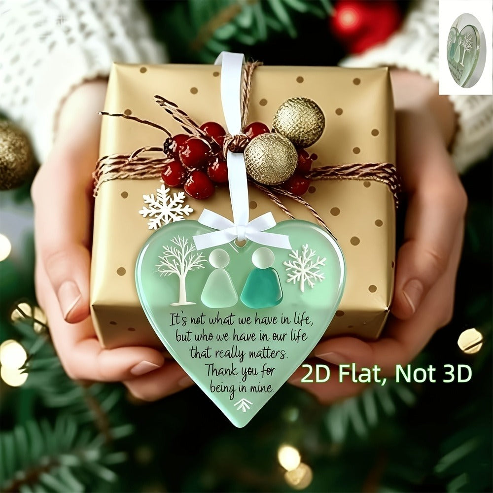 Fifteen-Piece Mint Green Heart Friendship Ornament Set with White Hanging Ribbons and Printed Message