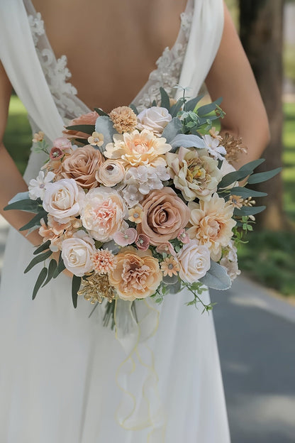 Artificial Flower Combination Box Set with Stems – Champagne Silk Flowers for DIY Wedding Bouquet, Baby Shower, Valentine's Day & Home Decor