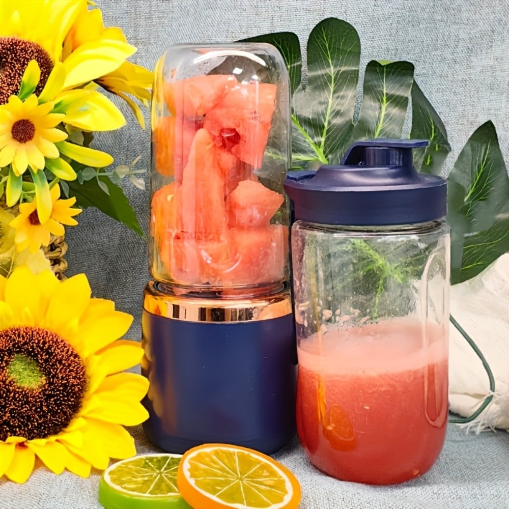 Portable Blender Juicer Double Cup 1500mAh Rechargeable – Food-Grade ABS Multifunctional Fruit Vegetable Juicer | USB Charging Gift Box | Blue Pink White Summer Kitchen Essential