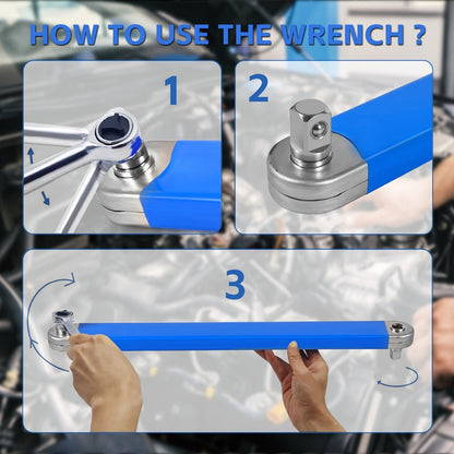 Two-in-One Offset Ratchet Wrench with Three Square-Head Adapters in Four Handle Color Options