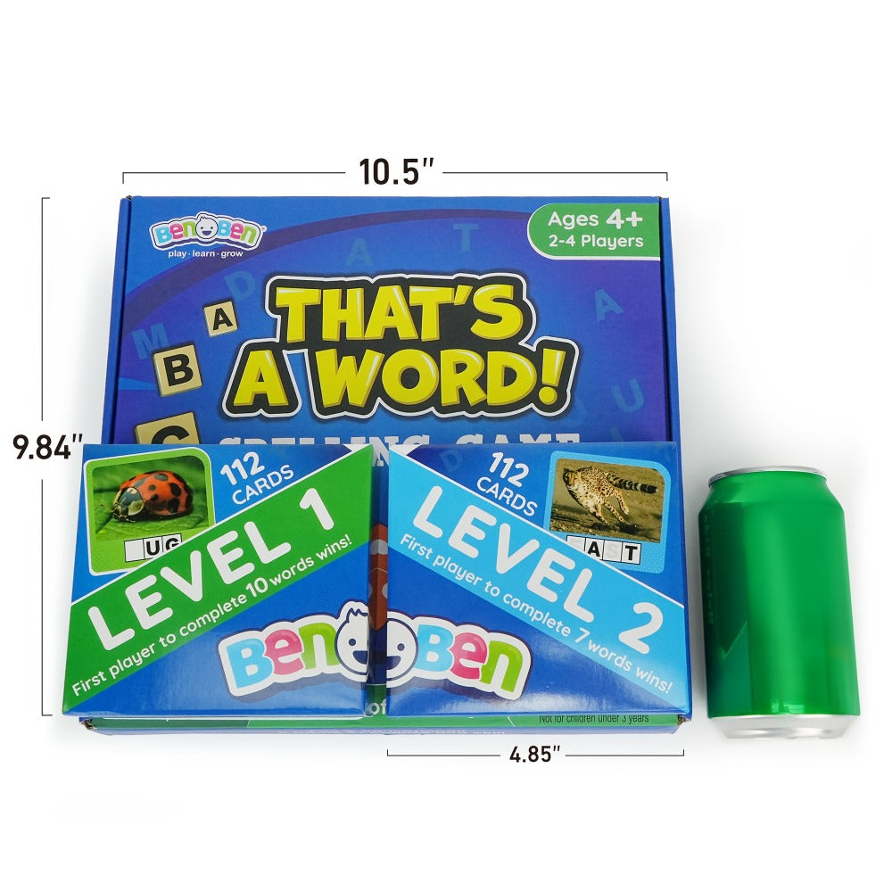 Spelling Word Game with 224 Picture Flash Cards, 208 Wooden Letter Tiles and Two Dice for Ages Four Plus