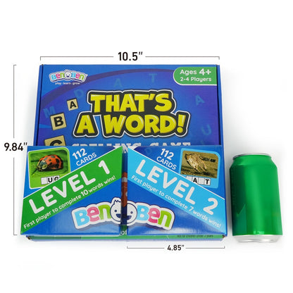 Spelling Word Game with 224 Picture Flash Cards, 208 Wooden Letter Tiles and Two Dice for Ages Four Plus