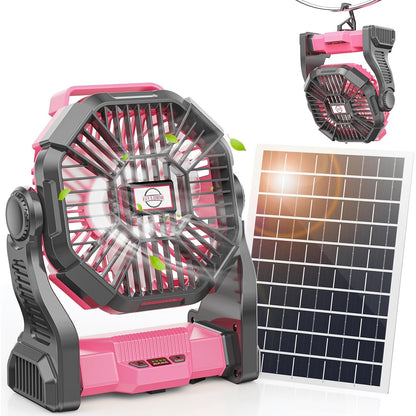 Camping Fan Rechargeable 20000mAh with Misting Solar Panel RGB Mood Light 4-Speed Tent Hook Phone Charging Portable Outdoor Fan