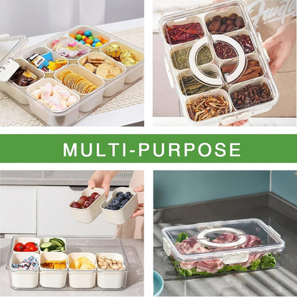 Snack Tray with Lid & Separate Compartments 2-Pack Portable Bento Box – BPA-Free PET Dishwasher Safe Divided Platter for Picnic Lunchbox Party Office Travel Kids