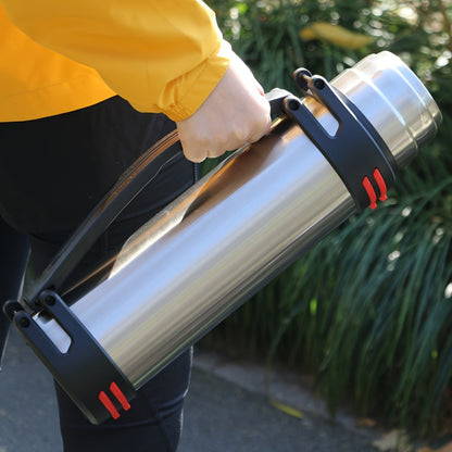 2000ml Stainless Steel Water Bottle Flask with Cup-Style Cap, Rigid Side Handle and Shoulder Strap