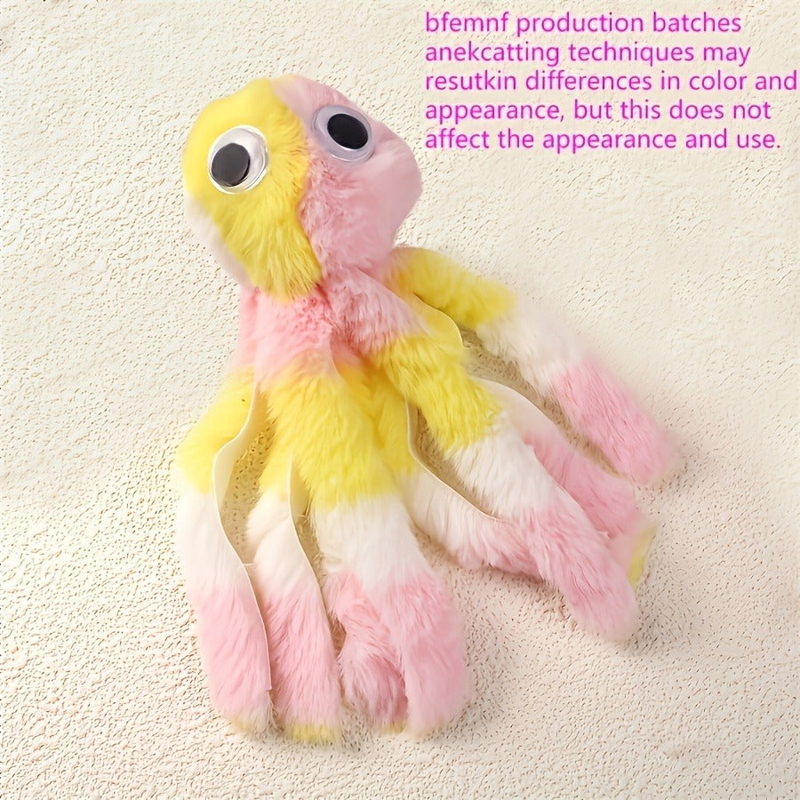 Cat Toy Octopus Plush 5-Pack in Random Colors with Long Tentacles and Teaser-Wand Hanging Loops