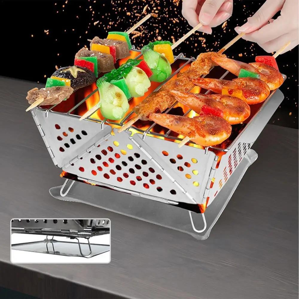 Wood Burning Camp Stove Portable Stainless Steel | Mini Folding Charcoal BBQ Grill | Lightweight Camping Wood Stove Burner | Outdoor Hiking Backpacking Accessory, 670g