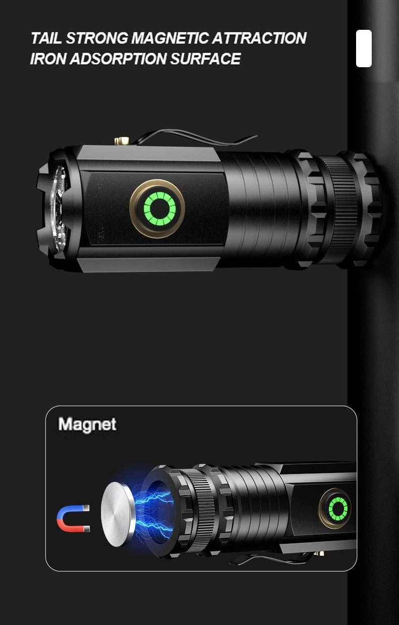 Flashlight 2000-Lumen Mini EDC Torch with Type-C Charging, Tail Magnet and Four Battery-Body Options