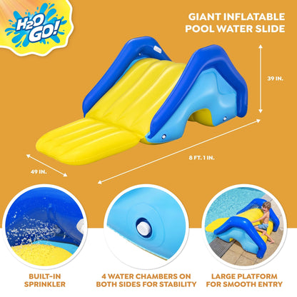 Inflatable Pool Water Slide Giant – 97x49x39 Inch Backyard Waterslide with Built-In Sprinkler, 4 Water Chambers for Stability, Large Platform, PVC