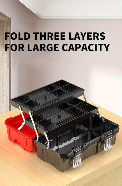 Portable Toolbox Organizer with Tray & Dividers – 17/21 Inch reinforced 3-Layer Folding Tool Storage Box for Home, Garage & Workshop
