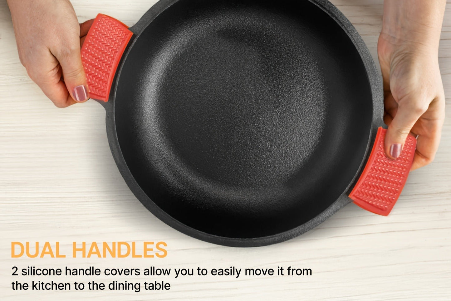 Pre-Seasoned-Labeled Cast Iron Dutch Oven with Reversible Skillet Lid, Trivet, Handle Covers and Scraper