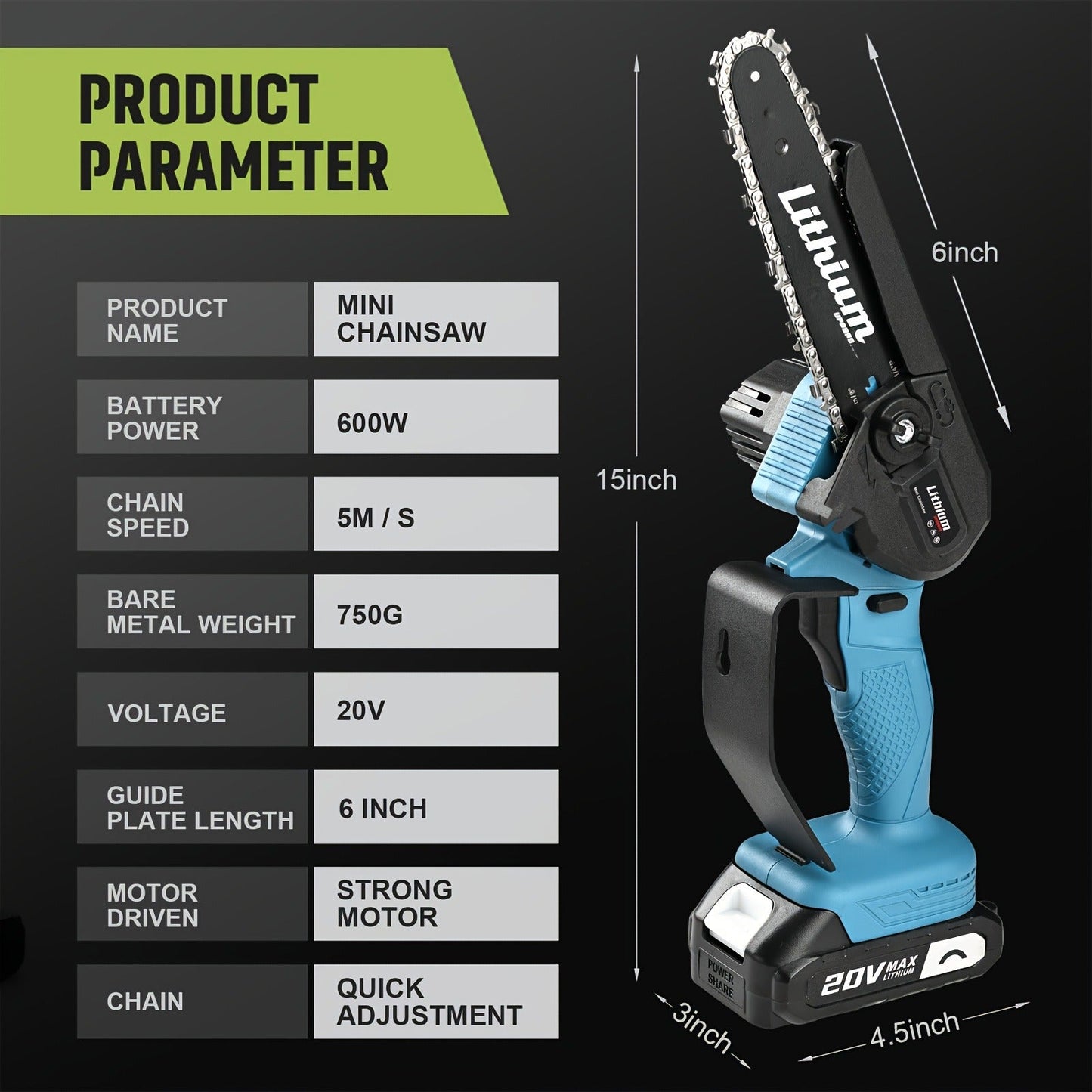 Cordless Chainsaw with Brushless Motor – 6 & 12-Inch Lithium Battery Electric Saw, Auto-Oiling, Safety Lock, Heavy-Duty Wood Cutting & Garden Tool