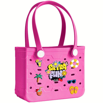 EVA Beach Bag for Women with Drainage Holes Waterproof Tote Bag Summer Outdoor Camping Shopping Travel Bag with Cute Decorations Multiple Colors S M L