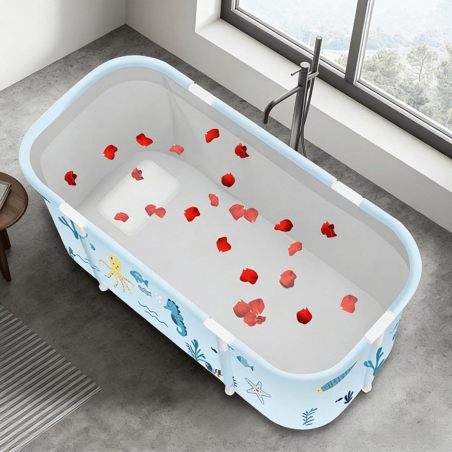 Soaking Tub Foldable Portable for Adults 47.2"x19.7"x21.7" – Freestanding Hot Bath & Ice Bath Spa Tub, Family Bathroom Bathtub, Ocean Style