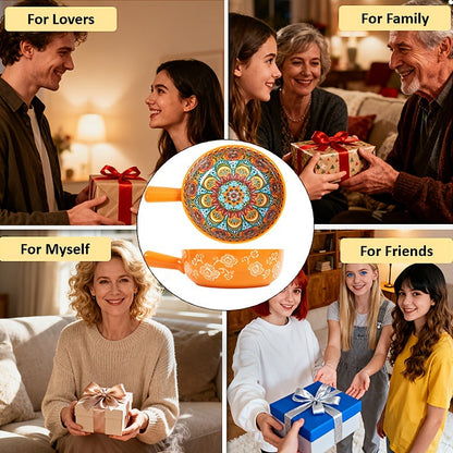 Ceramic Bowl Set with Lids 8-Piece Bohemian Soup Noodle Salad Bowls – Microwave Dishwasher Oven Safe Colorful Dinnerware for Meal Prep Family Dining Gifting