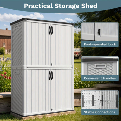 Resin Outdoor Storage Cabinet and Shelf Options in White or Beige with 4 x 2 Ft Shed Sizes