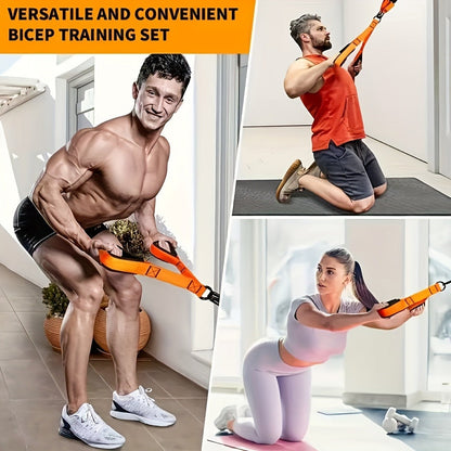 Orange Five-Piece Door-Anchor Resistance Band Set with Three Tubes, Door Anchor and Pictured Handles