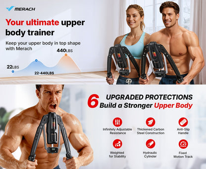 Fitness Equipment Hydraulic Chest Expander with Adjustable 10-200 kg Resistance and Digital Rep Counter