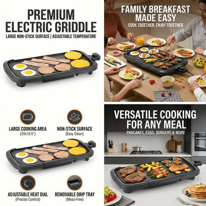 Electric Griddle Non-Stick Teppanyaki Grill Pan, Frying & Grilling All-in-One for Eggs, Steaks, Bacon, Pancakes & Seafood – Easy-Clean Indoor Electric Grill for Breakfast, BBQ & Party