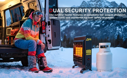 Black Cabinet Propane Heater with Three Heat Settings, Hose, Regulator and 24.4-Inch Pictured Height
