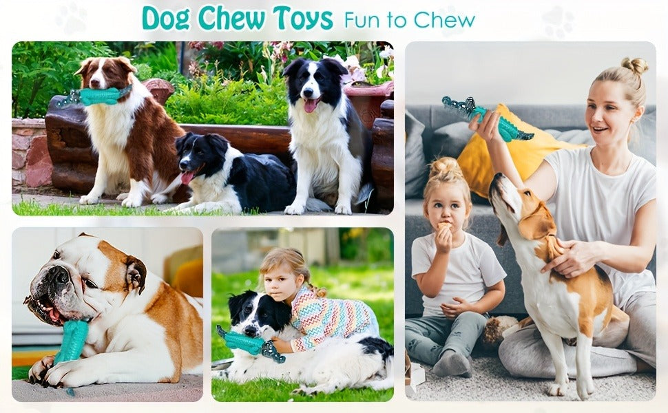 Dog Toy Blue Rubber Crocodile Chew Design with Milk Flavor, Raised Ridges and 20-100 lb Guidance