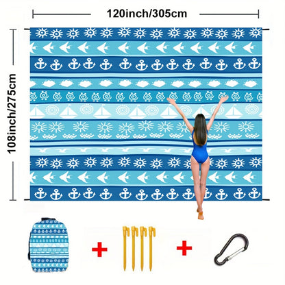 Printed Beach Mat with 19 Exact Size-and-Pattern Options, 198 x 205cm to 275 x 305cm with Stakes and Pouch