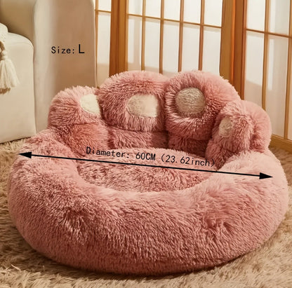 Dog Bed Cat Bed Bear Paw Round Plush Non-Slip – Soft Warm Cuddler Pet Mattress for Puppy, Small, Medium & Large Dogs and Cats, Sizes 20–36 Inch, Colors: Coffee, Pink, Gray