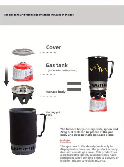 Camping Stove System 2pcs Set, Portable Propane Burner & Pot for Hiking Backpacking Outdoor Cooking