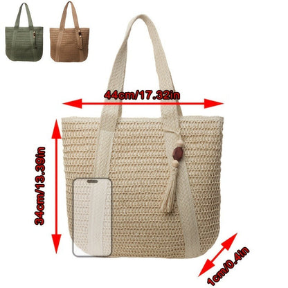Straw Woven Tote Bag for Women Large Capacity Beach Bag Handwoven Shoulder Bag with Tassel Summer Vacation Travel Shopping Bag