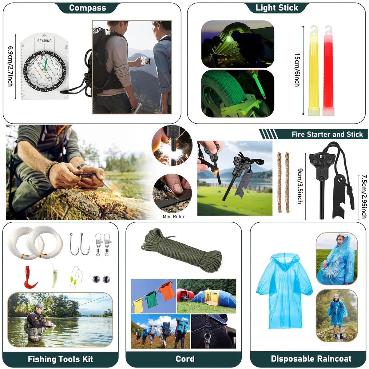 272-Piece Outdoor Tool and First Aid Supply Kits with Crossbody or MOLLE Bags in Four Configurations