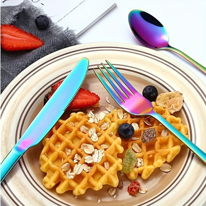 60-Piece Rainbow Flatware Set with Five Utensil Forms in Twelve-Piece Rows for Complete Table Settings