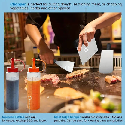 BBQ Tool Set Stainless Steel Grill Accessories Kit with Meat Thermometer Teppanyaki Press Board for Outdoor Camping Home Kitchen Party