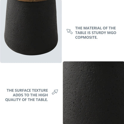 Outdoor Side Table 17-Inch Concrete Design with Wood-Look Finish in Black, Hourglass or Small Options