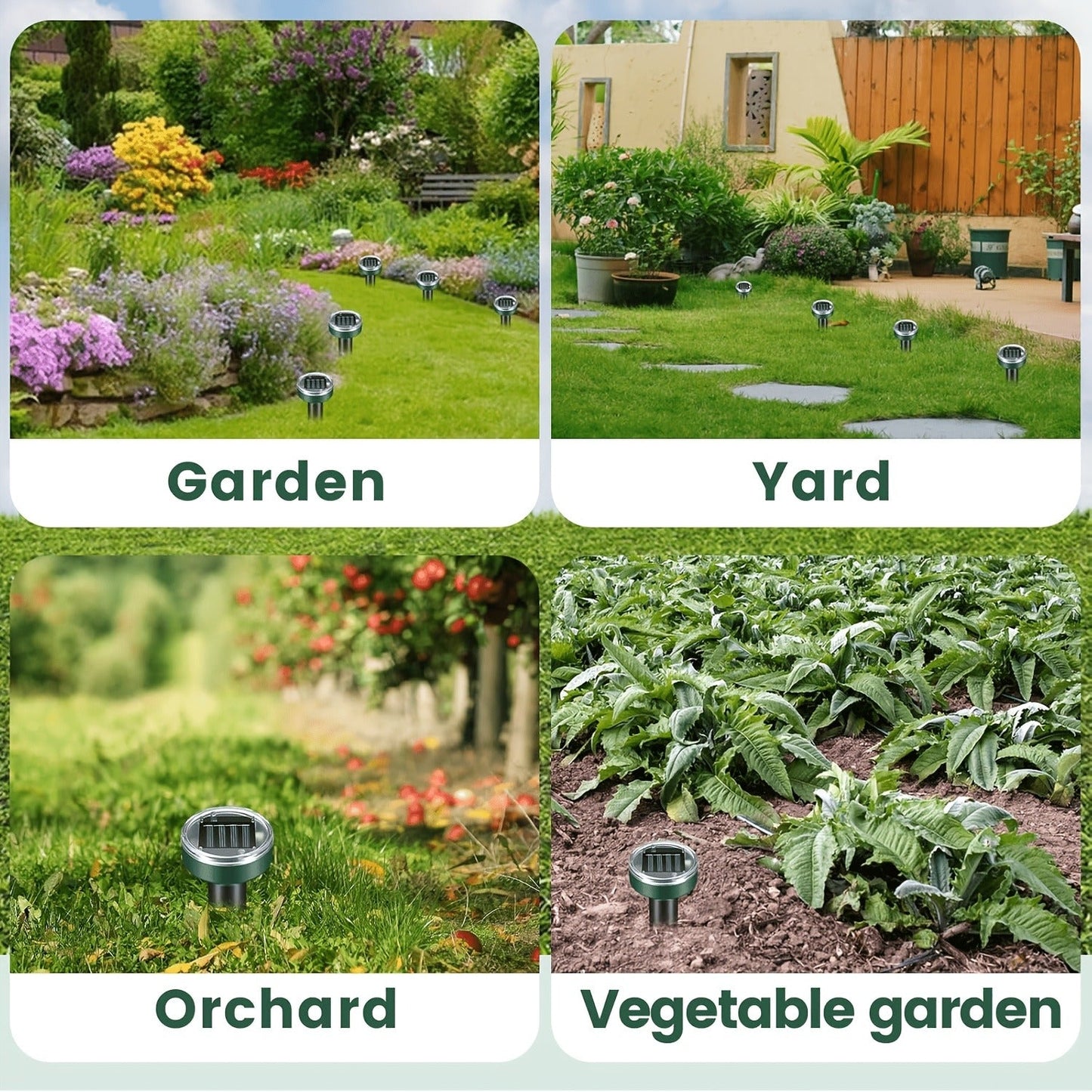 Solar Ultrasonic Pest Repeller Outdoor Waterproof Rodent Repellent Stake for Yard Garden Farm Mole Snake Skunk Dog Deterrent Device IP44 2/4/6/10 Pack