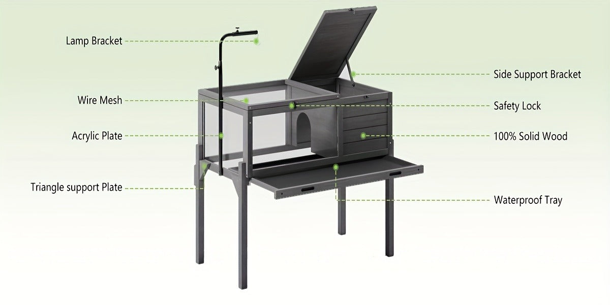 Large Tortoise Habitat Turtle Cage Enclosure with Detachable Legs Removable Roof Ramp Lamp Holder Indoor Outdoor