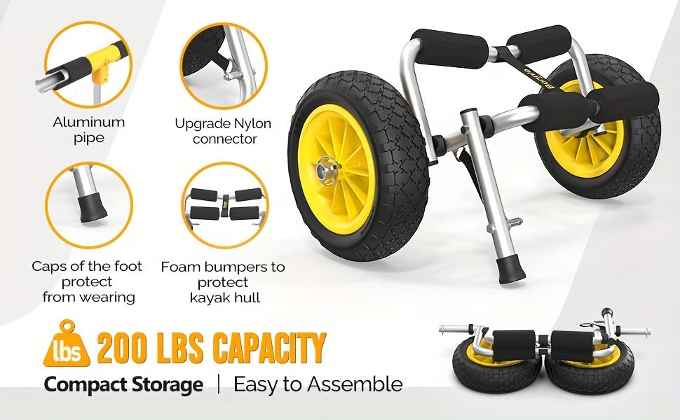Kayak Cart Trolley Carrier Dolly – Canoe Paddle Board Boat Transport with 10-Inch Solid Wheels