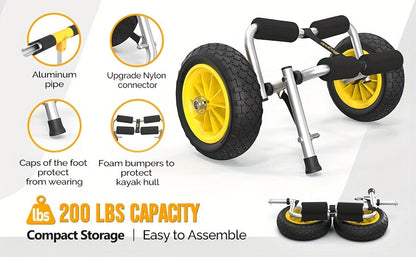 Kayak Cart Trolley Carrier Dolly – Canoe Paddle Board Boat Transport with 10-Inch Solid Wheels