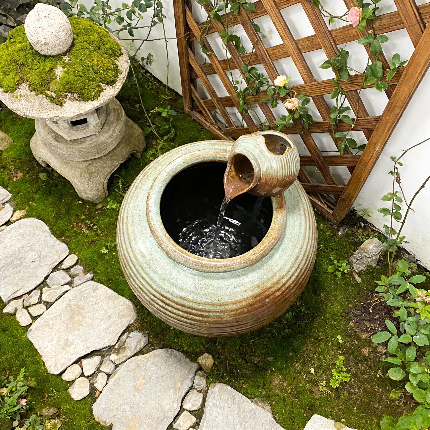 Mini Ceramic Tabletop Fountain Water Feature with Retro Garden Style in Two Checkout Packages